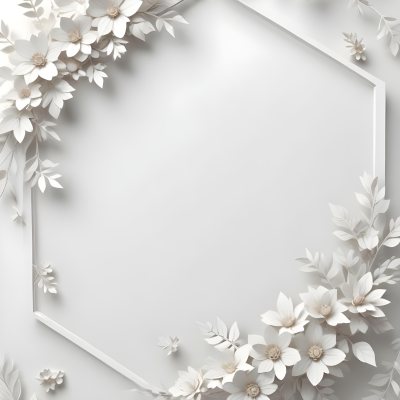 A White And Gold Ornate Frame With Floral Decorations Including White Flowers And Green Leaves Against A Light Blue Background 89 7af2