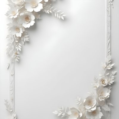 A White And Gold Ornate Frame With Floral Decorations Including White Flowers And Green Leaves Against A Light Blue Background 92 1b98