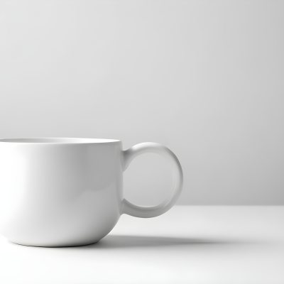 A White Ceramic Mug With A Handle On A White Surface Minimalist Style Clean And Simple Design Soft Lighting Plain White Background 19 3244