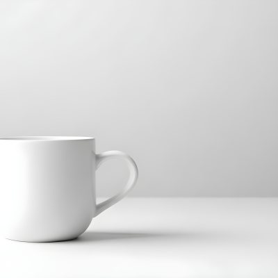 A White Ceramic Mug With A Handle On A White Surface Minimalist Style Clean And Simple Design Soft Lighting Plain White Background 2 B295