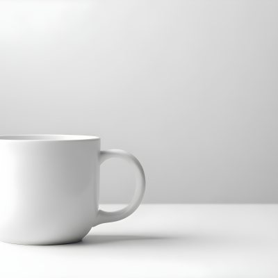 A White Ceramic Mug With A Handle On A White Surface Minimalist Style Clean And Simple Design Soft Lighting Plain White Background 20 0c55