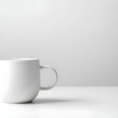 A White Ceramic Mug With A Handle On A White Surface Minimalist Style Clean And Simple Design Soft Lighting Plain White Background 9 Dca5