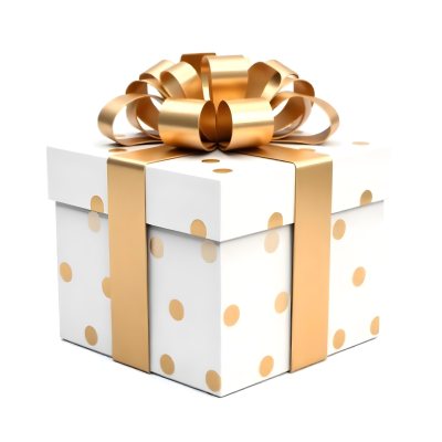 A White Gift Box With Golden Polka Dots And A White Ribbon Isolated On A White Background 13 B3c0