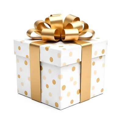 A White Gift Box With Golden Polka Dots And A White Ribbon Isolated On A White Background 15 6575