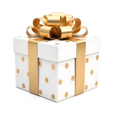 A White Gift Box With Golden Polka Dots And A White Ribbon Isolated On A White Background 23 Aa2c