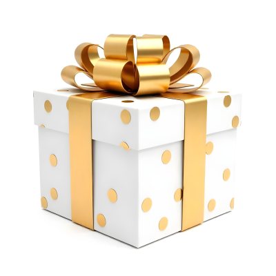 A White Gift Box With Golden Polka Dots And A White Ribbon Isolated On A White Background 28 86b4