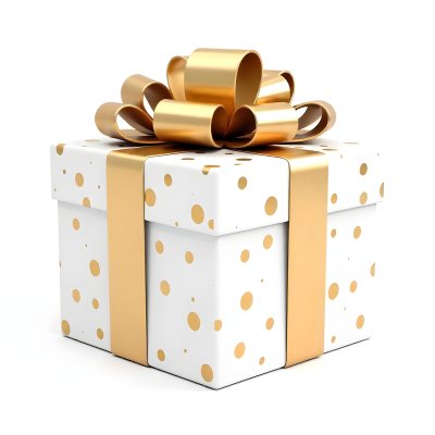 A White Gift Box With Golden Polka Dots And A White Ribbon Isolated On A White Background 5 D37a