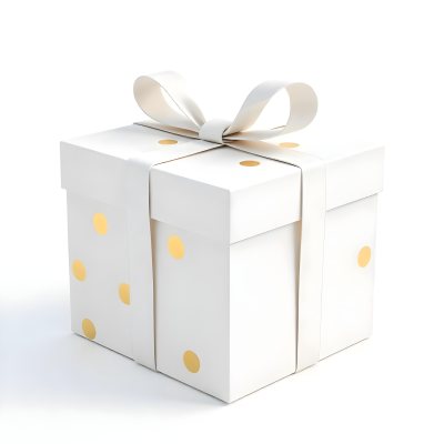 A White Gift Box With Golden Polka Dots And A White Ribbon Isolated On A White Background 6 9b89