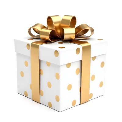 A White Gift Box With Golden Polka Dots And A White Ribbon Isolated On A White Background 8 Ac72