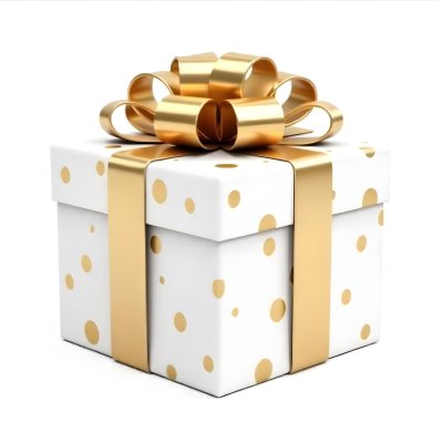 A White Gift Box With Golden Polka Dots And A White Ribbon Isolated On A White Background 9 6d85