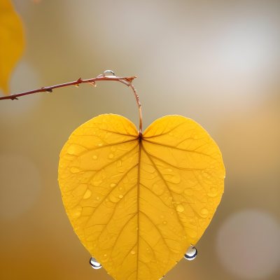 A Yellow Heart Shaped Leaf With Water Droplets On A Blurred Autumn Background 1 53e4