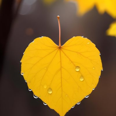 A Yellow Heart Shaped Leaf With Water Droplets On A Blurred Autumn Background 10 Eb2b
