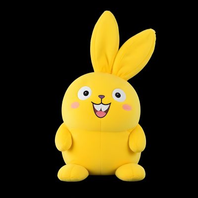 A Yellow Plush Toy Rabbit With Large Ears And A Smiling Expression Against A Black Background 2 636f
