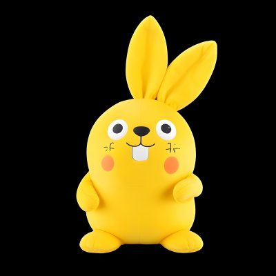 A Yellow Plush Toy Rabbit With Large Ears And A Smiling Expression Against A Black Background 3 Eee8