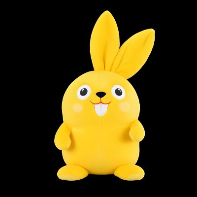 A Yellow Plush Toy Rabbit With Large Ears And A Smiling Expression Against A Black Background 5 8750