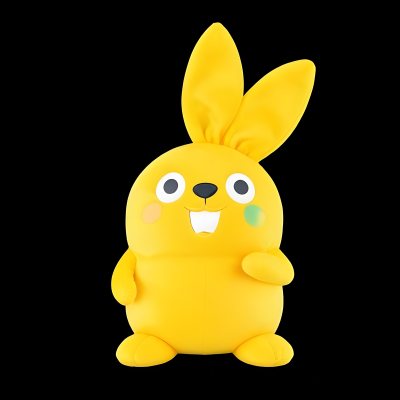 A Yellow Plush Toy Rabbit With Large Ears And A Smiling Expression Against A Black Background 8 Ea99