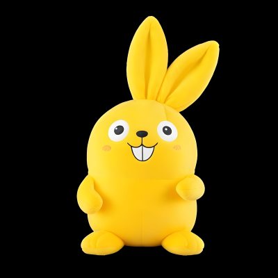 A Yellow Plush Toy Rabbit With Large Ears And A Smiling Expression Against A Black Background 9 0b83