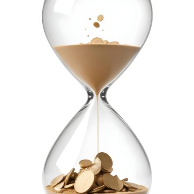 An Hourglass With Sand On The Top And Coins Falling Down To The Bottom White Background 20 155c