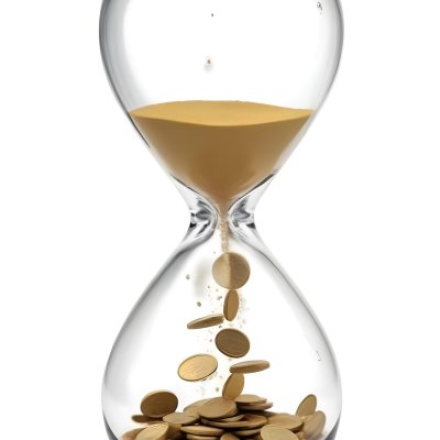 An Hourglass With Sand On The Top And Coins Falling Down To The Bottom White Background 23 C984