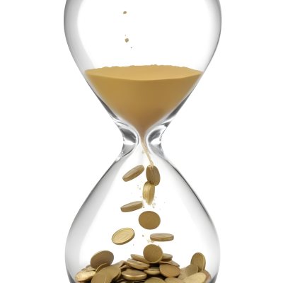 An Hourglass With Sand On The Top And Coins Falling Down To The Bottom White Background 8 E0ff