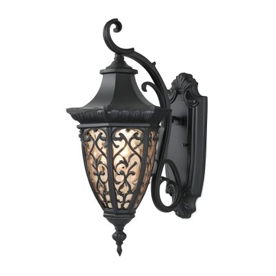 An Ornate Black Metal Outdoor Wall Sconce