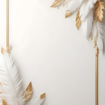 Digital Painting A White And Gold Floral Frame With Feathers And Ornate Decorative Elements On A Light Background Bold And Slim Lines Brush Strokes 14 Aa09