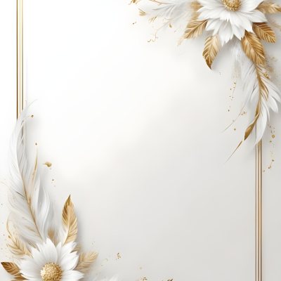 Digital Painting A White And Gold Floral Frame With Feathers And Ornate Decorative Elements On A Light Background Bold And Slim Lines Brush Strokes 47 4c2c
