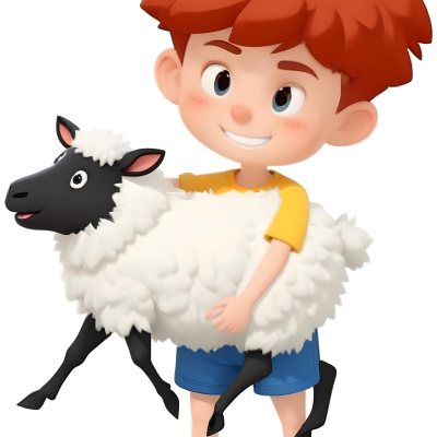 Digital Painting A Young Boy With Short Spiky Black Hair And A Big Smile Is Holding A Fluffy White Sheep With A Black Face The Boy Is Wearing A Blue T Shirt And Yellow Shorts The Background Is Plain White Bold And S 6 04fb
