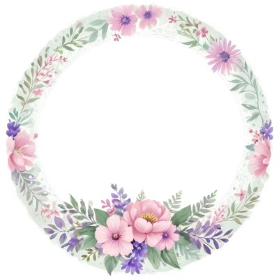 Floral Wreath With Pink And Purple Flowers Green Leaves And White Lace Trim On A Light Green Polka Dot Background Circular Frame 15 Dfb6 D6cb