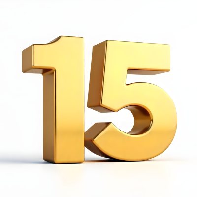 Golden Number Fifteen On A White Background Smooth Surface Metallic Material Studio Lighting High Resolution Clean Design Elegant Typography Minimalist Composition 12 4199
