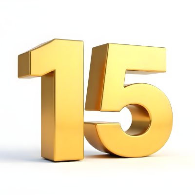 Golden Number Fifteen On A White Background Smooth Surface Metallic Material Studio Lighting High Resolution Clean Design Elegant Typography Minimalist Composition 18 99e1