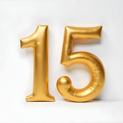 Golden Number Fifteen On A White Background Smooth Surface Metallic Material Studio Lighting High Resolution Clean Design Elegant Typography Minimalist Composition 6 Aee0