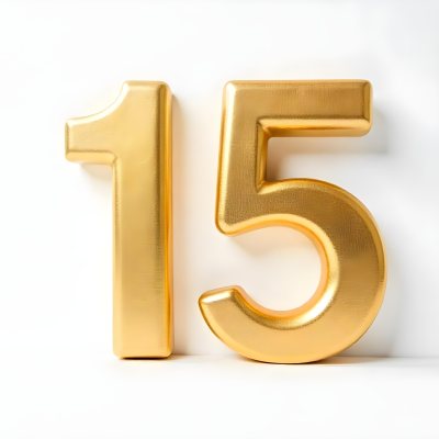 Golden Number Fifteen On A White Background Smooth Surface Metallic Material Studio Lighting High Resolution Clean Design Elegant Typography Minimalist Composition 9 A440