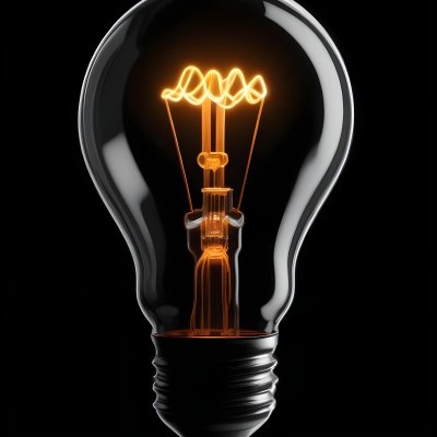 Light Bulb With Glowing Filament On A Black Background The Bulb Is Clear And The Filament Is Bright Orange 14 B89d