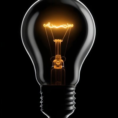 Light Bulb With Glowing Filament On A Black Background The Bulb Is Clear And The Filament Is Bright Orange 24 B664
