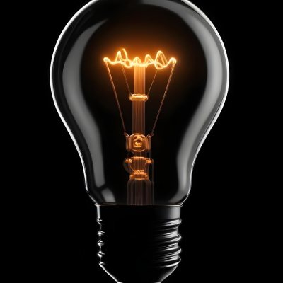 Light Bulb With Glowing Filament On A Black Background The Bulb Is Clear And The Filament Is Bright Orange 26 C232