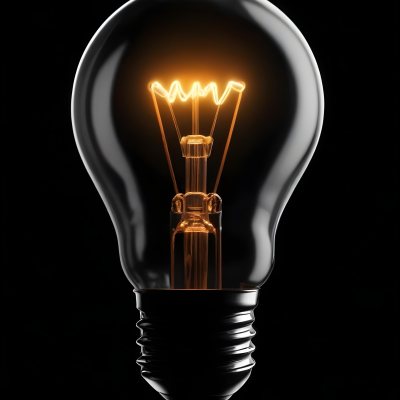 Light Bulb With Glowing Filament On A Black Background The Bulb Is Clear And The Filament Is Bright Orange 34 Ec3b