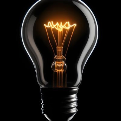 Light Bulb With Glowing Filament On A Black Background The Bulb Is Clear And The Filament Is Bright Orange 37 B05b