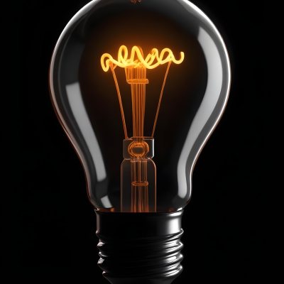 Light Bulb With Glowing Filament On A Black Background The Bulb Is Clear And The Filament Is Bright Orange 43 8b62