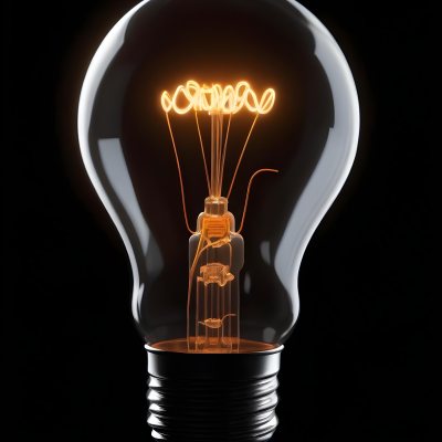 Light Bulb With Glowing Filament On A Black Background The Bulb Is Clear And The Filament Is Bright Orange 46 6da7