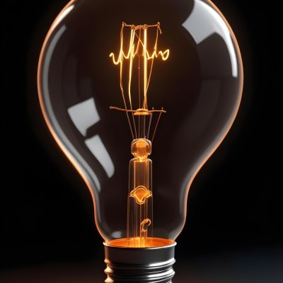 Light Bulb With Glowing Filament On A Black Background The Bulb Is Clear And The Filament Is Bright Orange 51 3c88