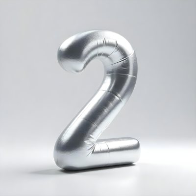 Silver Number Two With A Metallic Texture Casting A Soft Shadow On A White Surface Simple And Clean Design Studio Lighting 1 E7ad