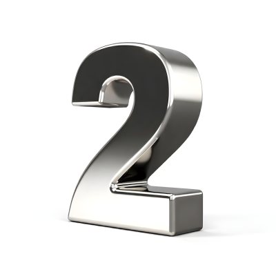 Silver Number Two With A Metallic Texture Casting A Soft Shadow On A White Surface Simple And Clean Design Studio Lighting 11 1bc2
