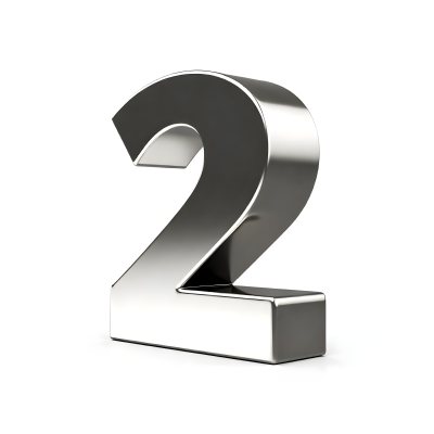 Silver Number Two With A Metallic Texture Casting A Soft Shadow On A White Surface Simple And Clean Design Studio Lighting 24 2fbd