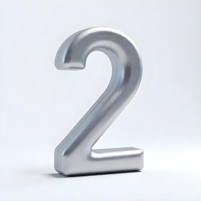 Silver Number Two With A Metallic Texture Casting A Soft Shadow On A White Surface Simple And Clean Design Studio Lighting 3 0517