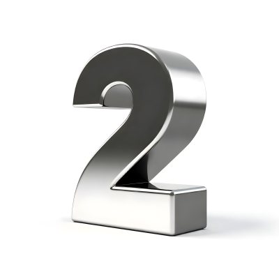 Silver Number Two With A Metallic Texture Casting A Soft Shadow On A White Surface Simple And Clean Design Studio Lighting 30 C15e