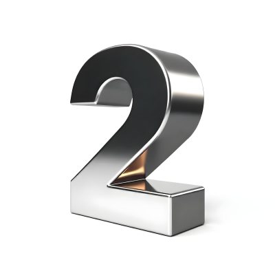 Silver Number Two With A Metallic Texture Casting A Soft Shadow On A White Surface Simple And Clean Design Studio Lighting 9 3062