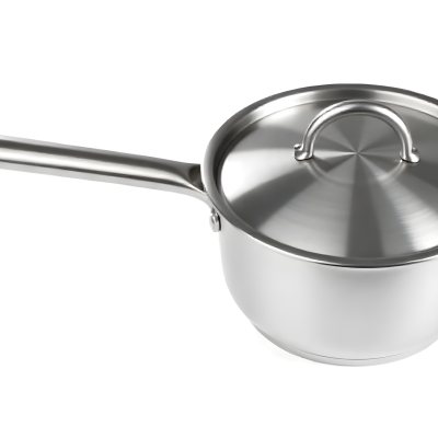 Stainless Steel Saucepan With Lid And Handle Placed On A White Background Kitchenware Cooking Equipment Metal Material Simple Design Clean And Modern 16 7248