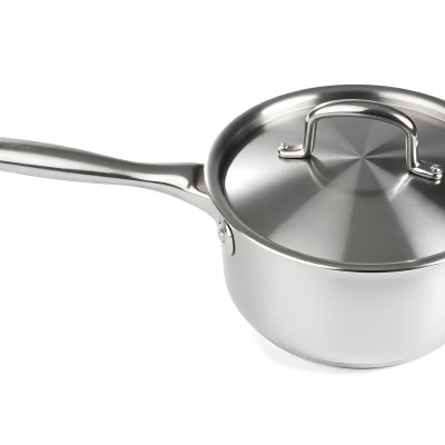 Stainless Steel Saucepan With Lid And Handle Placed On A White Background Kitchenware Cooking Equipment Metal Material Simple Design Clean And Modern 20 94fd