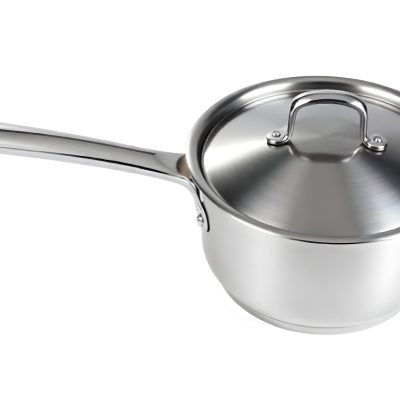 Stainless Steel Saucepan With Lid And Handle Placed On A White Background Kitchenware Cooking Equipment Metal Material Simple Design Clean And Modern 21 2296